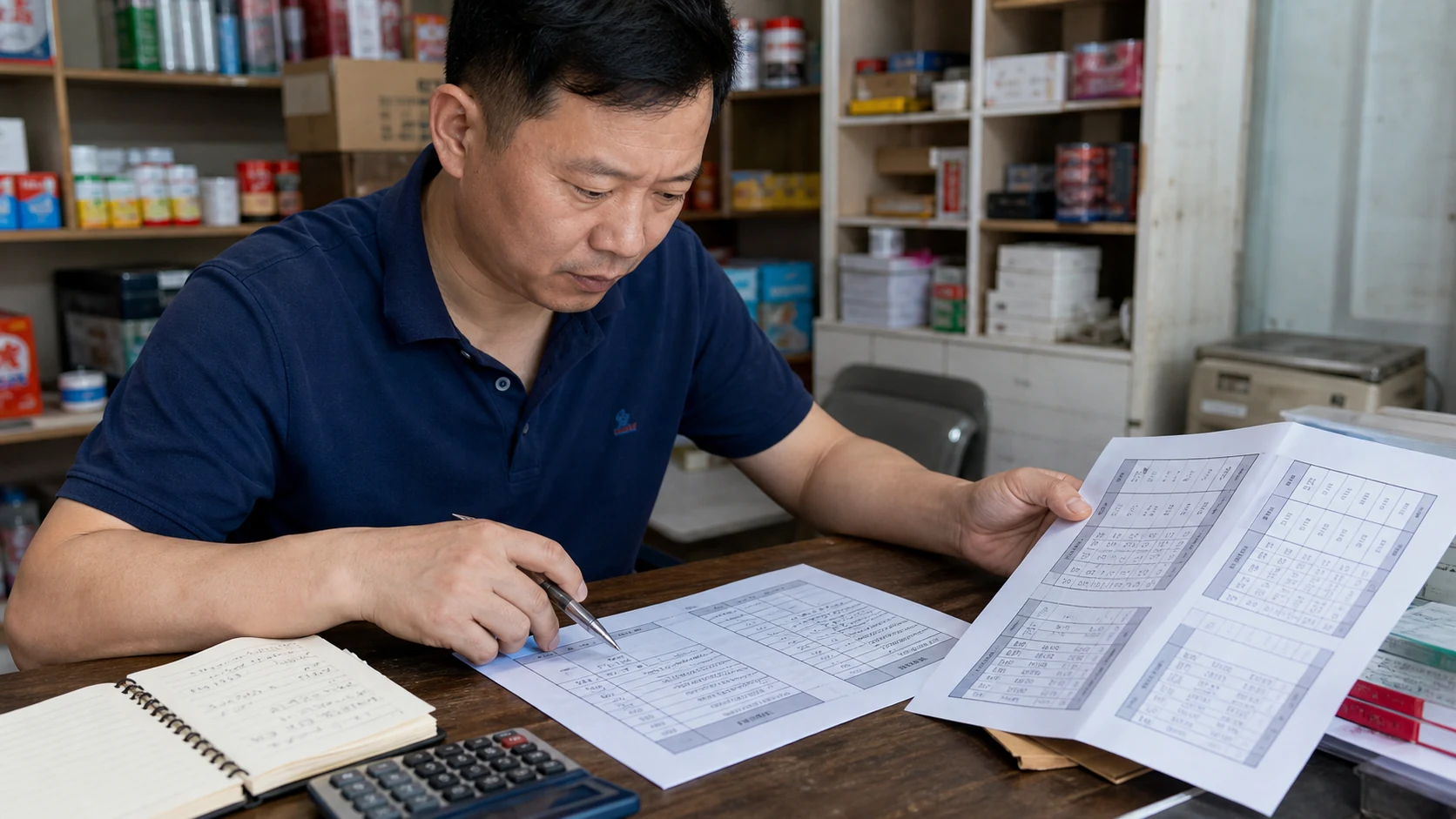 门店经营者比较两份服务报价清单的场景示意
